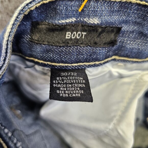 Black Premium Jeans Distressed Boot Indian Chief & Liberty Patches Mens 30x32 - Picture 11 of 15